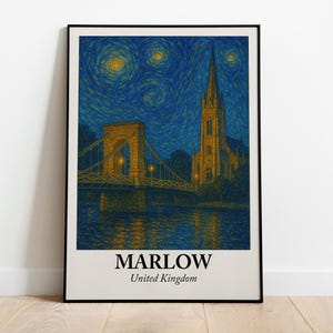 Marlow - Bridge and Church - Van Gogh-Inspired Art Print | Modern Poster | Available in many sizes or Digital Download