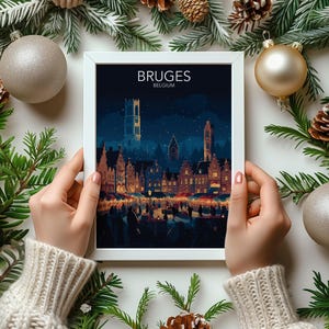 Impression d'art du marché de Noël de Bruges - Scène de vacances d'hiver