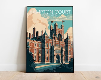 Hampton Court Palace-tryck | Modern reseaffisch | Stadsväggkonst | Resepresent | Oinramad A5 A4 A3