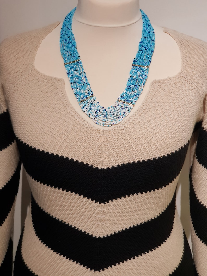 Blue and White Beaded in BOHO Style Necklace Birthday Etsy