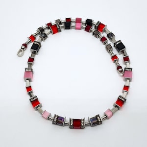 GeoCube style red, pink & black necklace, unique gift ideas, artisan jewellery, necklace designs, jewelry collections