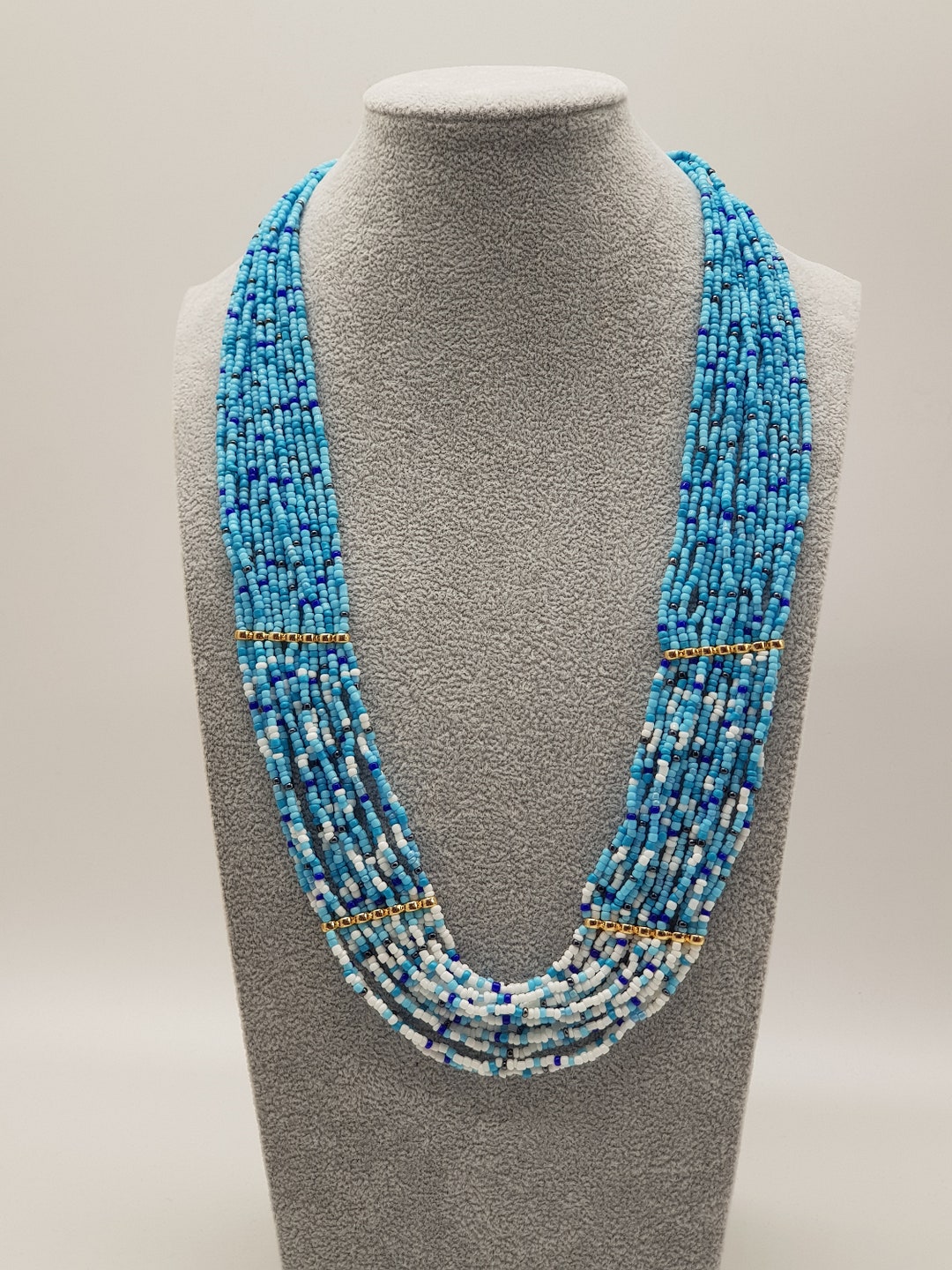 Blue and White Beaded in BOHO Style Necklace Birthday Etsy