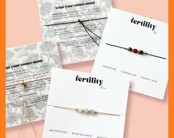 His and Hers Couples Fertility IVF Bracelet Gift Set with Natural Stones Crystals Adjustable with Gold - Rose Quartz Moonstone Carnelian