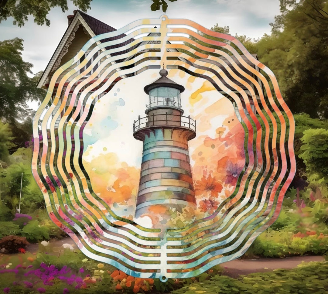 Watercolor Lighthouse Wind Spinner Round Wind Spinner Etsy