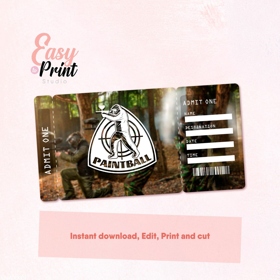 Paintball Day Editable Ticket Template Printable Etsy