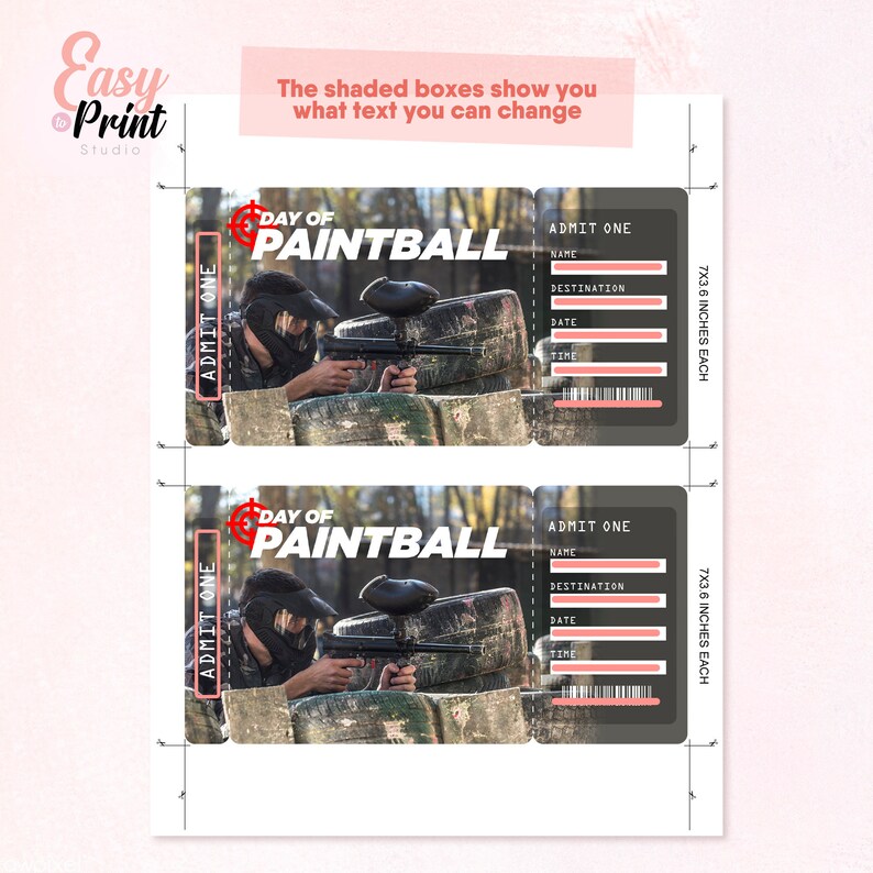 Paintball Day Editable Ticket Template Printable Etsy
