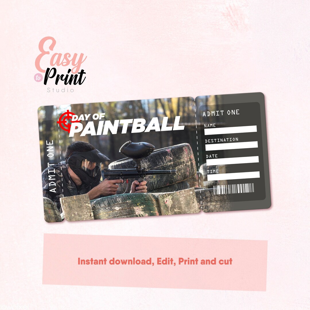 Paintball Day Editable Ticket Template Printable Etsy