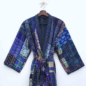 Silk Patola Patchwork Kantha Kimono robe; Patchwork Handmade Indian Robe