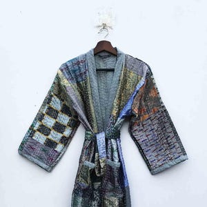 Handmade Cotton Kantha Patchwork kimono Robe: Indian Kimono Style Bath Robe