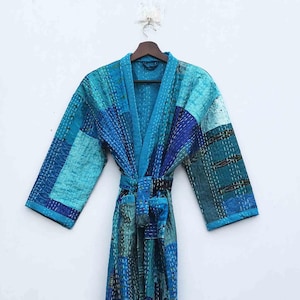 Patchwork Silk Women's Kimono Robe; Handmade Patch Kimono With Belt Women's Clothing Robe