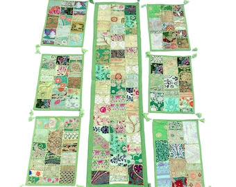 Runner da tavolo vintage indiano in cotone patchwork, arazzo da parete, runner decorativo, fatto a mano nel Rajasthan, arazzo bohémien ricamato