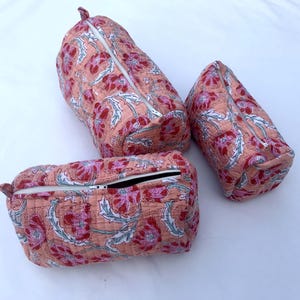 美しいレアな発見、コットントイレバッグ、トイレタリーバッグ、化粧品バッグ、ブロックプリント化粧バッグ、手作り、美しいバッグ