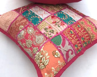 Decorative pillow case, boho pillow cover, patchwork pillow, hippie boho cushion, throw pillow, Indian Handmade, Patchwork Cushion Cover