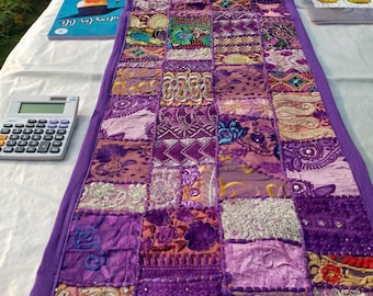 Bohemian Patchwork Table Runner Embroidered Linen, Boho Dining Decor