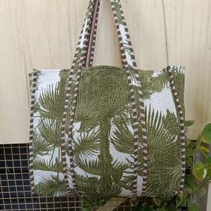 New Tote Handmade Cotton Block Print Shopping Bag, Tote Bag, Large Quilted Tote Bag, Floral Market Bag ,Occasionally Gift Bag