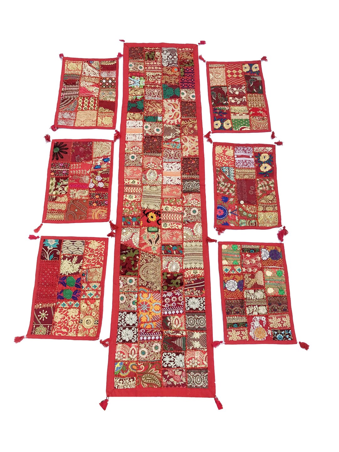 Red Patchwork Table Runner Red Indian Vintage Cotton Patchwork Table Runner, Wall Hanging ...