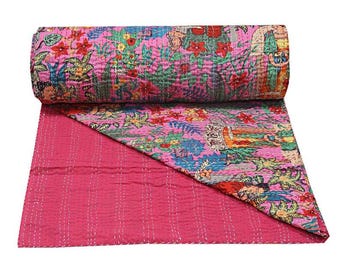 Indian Handmade Kantha Quilt boho Bedspread Cotton Blanket Kantha Bed Cover Bohemian Quilt Coverlets