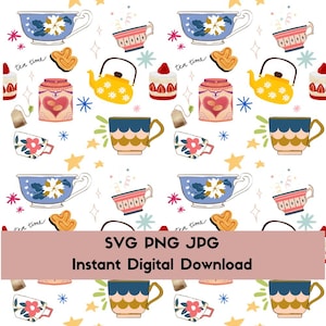 Tea Time - Seamless Pattern digital download PNG SVG JPG
