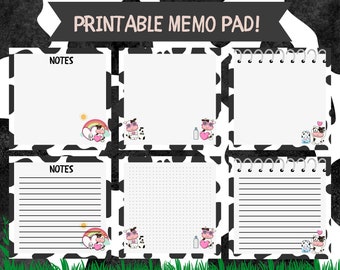 Cow Memo Pad | Cow Memo Sheets | Printable Memo Pad |  Printable Notepad | Stickers Printable | Memopad Pack | Template | Instant Download