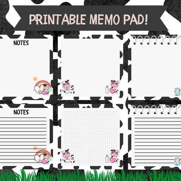 Cow Memo Pad | Cow Memo Sheets | Printable Memo Pad |  Printable Notepad | Stickers Printable | Memopad Pack | Template | Instant Download