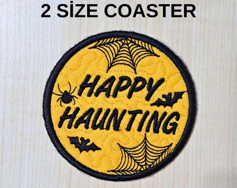 Halloween ITH Coaster Machine Embroidery Design Happy Haunting Mug Rug (Digital Download)