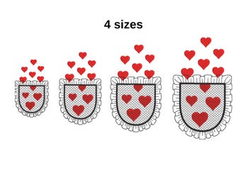 Ruffle Fake Pocket Hearts Machine Embroidery Design 4 Sizes