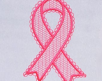 Breast Cancer Awareness Ribbon, Lace Machine Embroidery Design, light stitch 8 size