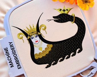 Serpent Woman Machine Embroidery Design - Mystical Oriental Legend, Shahmaran Embroidery Pattern