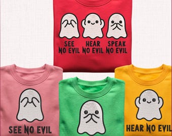 Three Ghost Embroidery Design, 4 design 40 sizes, Hear No Evil, Speak No Evil, See No Evil, Halloween Bundle Machine Embroidery Patterns
