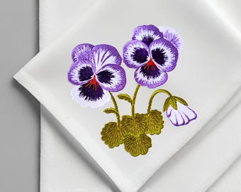 Pansies Floral Embroidery Design, African Violet Flowers, Purple Pansy 4x4 hoop