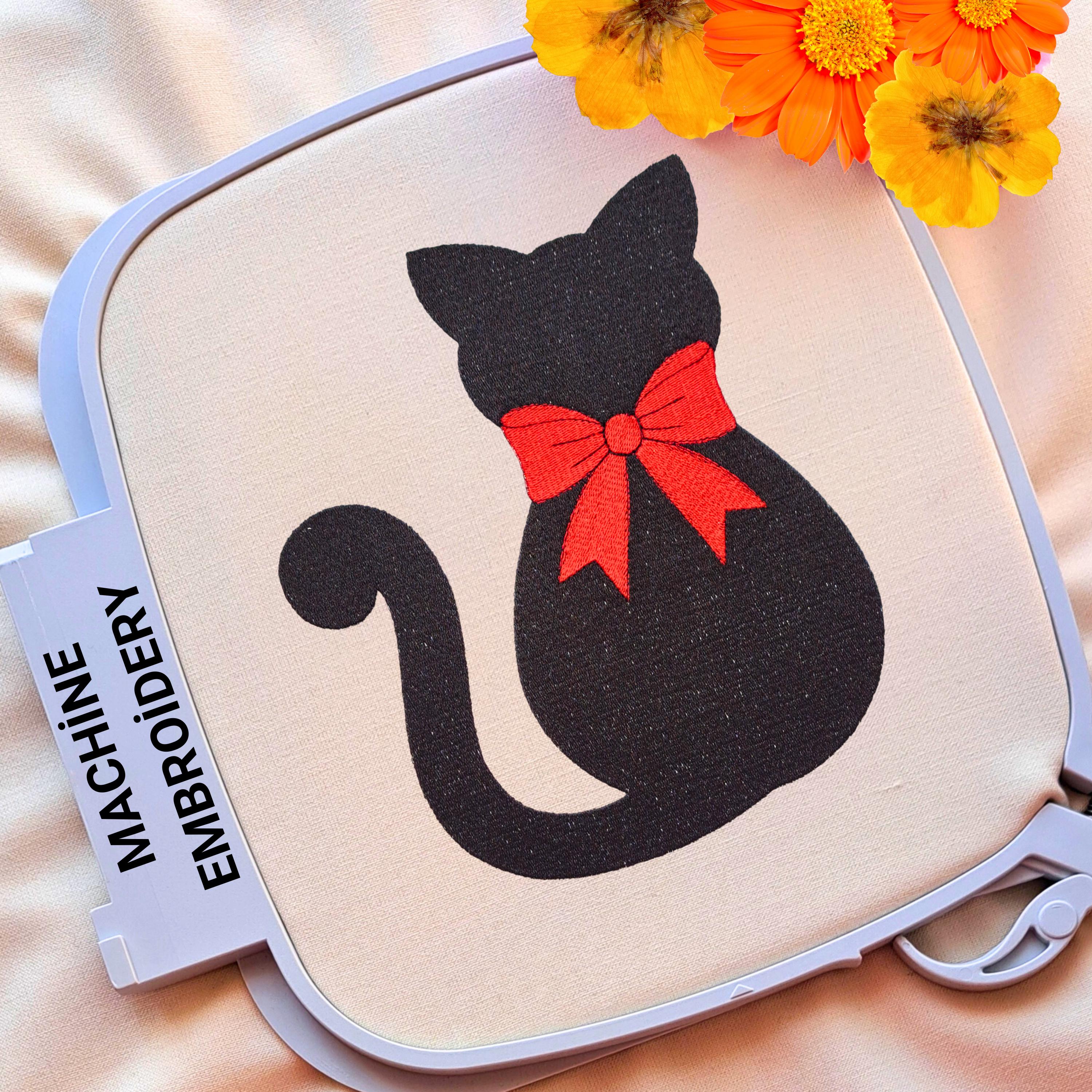 Black Cat Red Bow Machine Embroidery Design, Pets Kitten Animal Pattern ...