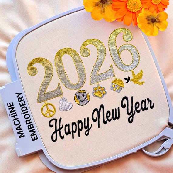 2026 Happy New Year Machine Embroidery Design 10 Size Digital