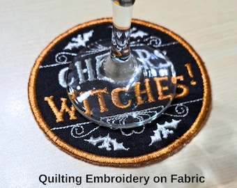 Halloween quilting coaster ITH in the hoop machine embroidery designs cheers witches 4x4 hoop