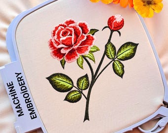 Rote Rose 4x4 Maschinenstickmuster - Blume 4x4 Stickdatei 10size