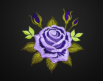 Purple Rose Machine Embroidery Design, Romantic Botanical Flower Embroidery Pattern 7 Sizes