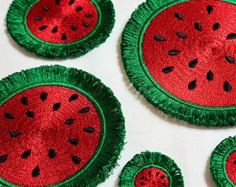 Watermelon ITH Fringe Embroidery Design FSL Freestanding Melon Pattern 7 Sizes