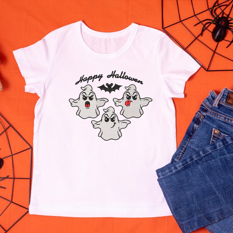 Cute Three Ghosts With Happy Halloween Machine Embroidery Design 5