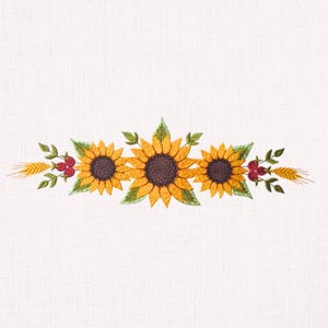 Sunflower Border Machine Embroidery Design Summer Floral Edge Pattern 6 size