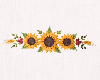 Sunflower Border Machine Embroidery Design Summer Floral Edge Pattern 6 size