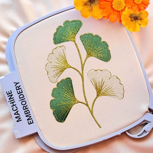 Ginkgo Blatt Stickdatei, 10 Größen Digitales Detailliertes Pflanzen Stickmuster