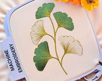 Ginkgo Blatt Stickdatei, 10 Größen Digitales Detailliertes Pflanzen Stickmuster