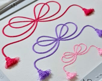Fringe tassel chain stitch monogram frame with bow embroidery design, 6 sizes