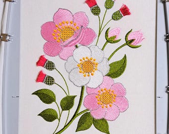 Fringe Wildflower Bouquet Machine Embroidery Design, Hand stitch effect Japanese Blossom Pattern, 10 sizes