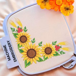 Corner Sunflower Embroidery Design Farmhouse Floral Machine Pattern 4x4 hoop included 10 sizes