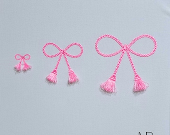 Chain Stitch Mini Bow Embroidery Design, Fringed Tassel Ribbon, Machine Embroidery File, 10 Sizes