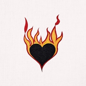 Flame Heart Embroidery Design, Punk Rock Burning Love (Digital EMB Pattern)