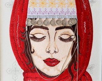 Woman Artistic Machine Embroidery Design, Digital Ethnic Female Portrait  Machine File 5 sizes