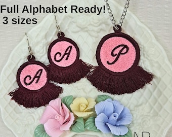 Fringe FSL Monogram Earrings Embroidery Design, Alphabet in the hoop, 3 Size