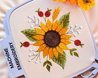 Sunflower Bouquet Machine Embroidery Design: Farmhouse Floral Pattern (Digital File)