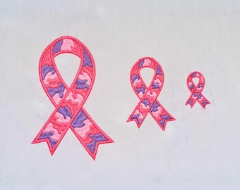Camouflage Breast Cancer Awareness Ribbon Machine Embroidery Design, 8 sizes